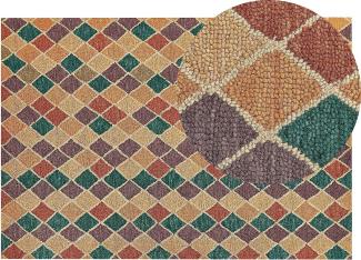 Teppich Wolle mehrfarbig 140 x 200 cm geometrisches Muster Kurzflor KESKIN