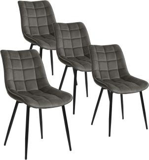 WOLTU 4 x Esszimmerstühle 4er Set Esszimmerstuhl Küchenstuhl Polsterstuhl Design Stuhl mit Rückenlehne, mit Sitzfläche aus Samt, Gestell aus Metall, Dunkelgrau, BH142dgr-4