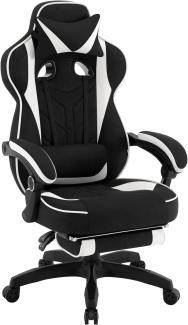 WOLTU Gaming Stuhl atmungsaktiver Stoff, Bürostuhl ergonomisch, mit Verstellbarer Lendenwirbelstütze, Kopfstütze Fußstütze, PC Stuhl höhenverstellbar drehbar, Leathaire-Stoff, Weiß, GS02ws