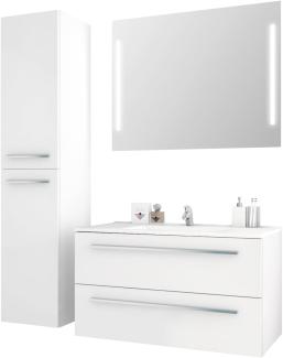 Sieper I Badmöbel Set Libato, Waschtisch mit Unterschrank 90 x 50 cm, Hochschrank und Badspiegel I Weiß