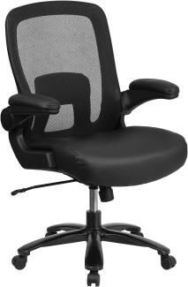 Flash Furniture Big & Tall Büro- und Gaming-Stuhl mit Lederweicher Sitzfläche, Netz-Bürostuhl mit hochklappbaren Armlehnen und Verstellbarer Höhe, Schwarz