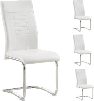 CARO-Möbel 4er Set Esszimmerstuhl Loano Küchenstuhl Schwingstuhl, Gestell in Chrom, Bezug aus Lederimitat in weiß