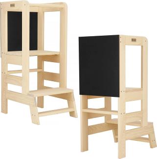 SPRINGOS Küchenhelfer mit Tafel für Montessori-Haus 90 cm Massivholz Treppenhochstuhl mit Plattform Lernturm