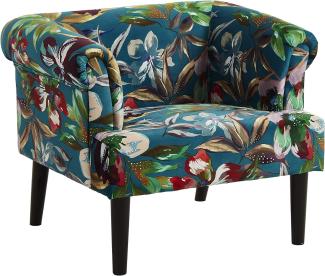 Atlantic Home Collection Charlie Sessel, Armlehnenstuhl mit Massivholzfüßen, Samt, Blumenmuster petrol, 74 x 86x 70
