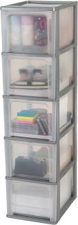 Amazon Basics, Schubladenschrank, Schubladencontainer, 5 Schubladen mit 13 L, Format A4, durchsichtige Schubladen, Büro, Wohnzimmer - Organizer Chest OCH-2500 - Grau