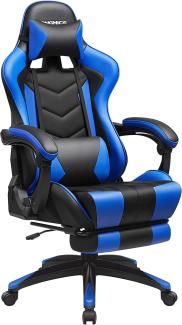 Gamingstuhl, ergonomischer Bürostuhl, Schreibtischstuhl, ausziehbare Fußstütze, 90°-135° Neigungswinkel, bis 150 kg belastbar, schwarz-blau RCG026B01