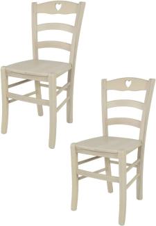 Tommychairs - 2er Set Stühle Cuore für Küche und Esszimmer, Robuste Struktur aus Buchenholz, in Anilinfarbe Weiss lackiert und Sitzfläche (Einbausitz) aus Holz