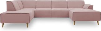 DOMO Collection Jules Wohnlandschaft, Skandinavisches Sofa mit Federkern, Couch in U-Form, rosa (Flamingo), 191x333x159 cm