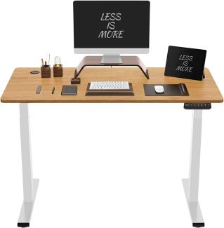 Flexispot Hemera Höhenverstellbarer Schreibtisch (140 x 70 cm), mit Memory-Steuerung und Softstart/-Stop& integriertes Anti-Kollisionssystem, weiß Gestell + Bambus Tischplatte