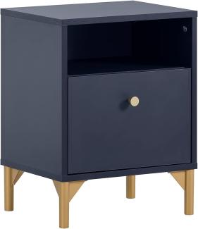 Schildmeyer Nachttisch Alfa, Holzwerkstoff, Nachtblau/goldfarben, 40,3 x 33 x 53,2 cm