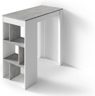 byLIVING Bartisch MOBY / Moderner Küchentisch in Weiß / Tischplatte und Regale in Beton-Optik Hell-Grau / Hoher Esstisch / Skandinavisches Design / B 110, H 104, T 50 cm