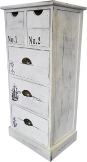 Kommode Leila 40 x 30 x 86 cm Paulownia-Holz Weiß mit 5 Schubladen und Aufdruck