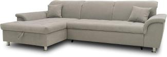 DOMO Collection Ecksofa Franzi, Couch in L-Form mit Schlaffunktion und Bettkasten, Sofa Eckcouch mit Rückenfunktion 281 x 170 x 81 cm, Polsterecke in hellgrau