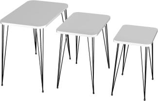 [en. casa] Beistelltisch-Set Rudkøbing Satztisch 3er Set Weiß Wohnzimmertisch mit eckiger Tischplatte Hairpinlegs Metall Sofatisch