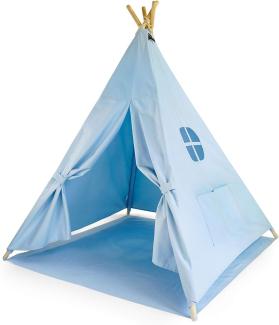 Moritz & Moritz, Tipi Zelt für Kinder (blau, einfarbig), Indianerzelt, 4 Stangen, 120x120x150cm, Baumwolle