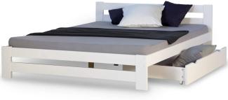 Doppelbett Kiefer 140x200 weiß inkl. Bettkasten