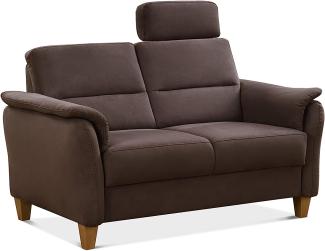 CAVADORE 2er-Sofa Palera mit Federkern / Kompakte Zweisitzer-Couch im Landhaus-Stil / inkl. 1 Kopfstütze / 149 x 89 x 89 / Mikrofaser, Braun