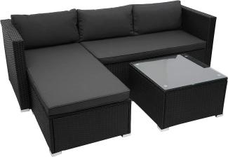 Poly-Rattan Garnitur HWC-F57, Balkon-/Garten-/Lounge-Set Sofa Sitzgruppe ~ schwarz, Kissen dunkelgrau ohne Deko-Kissen
