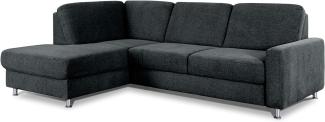 CAVADORE Ecksofa Clint / L-Form Sofa mit Federkern und Ottomane links / Soft Clean: Leichte Fleckenentfernung / 246 x 86 x 165 / Flachgewebe: Grau