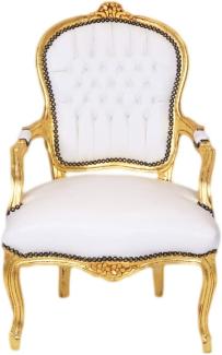 Casa Padrino Barock Salon Stuhl Weiß / Gold - Möbel Antik Stil