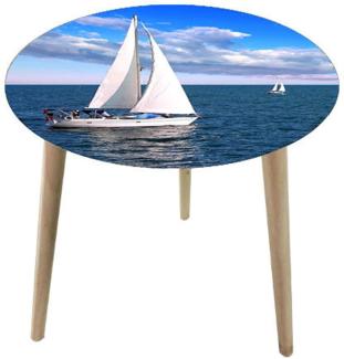 HTI-Line 'Segelboot' Beistelltisch, Holz/ Glas blau, 40 x 40 x 40 cm