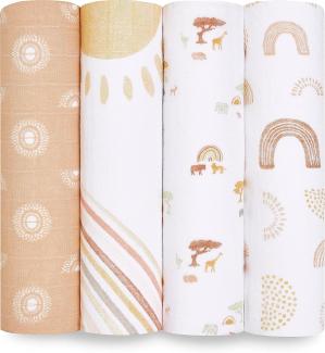 aden + anais Pucktücher, Decken aus 100% Baumwoll-Musselin für Neugeborene Mädchen & Jungen, Wickeltücher-Set für Säuglinge & Kleinkinder, Geschenke für Babys, 120x120cm, 4er-Pack, Keep Rising