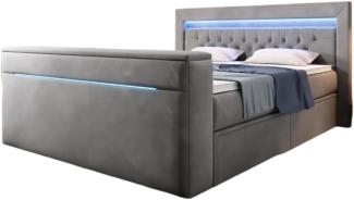 Boxspringbett Jupiter mit TV Lift, RGB und Stauraum 140x200 Grau H4