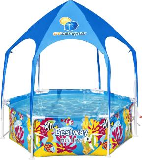 Steel Pro™ Frame Pool mit Sonnenschutzdach "Splash-in-Shade" ohne Pumpe Ø 183 x 51 cm, buntes Unterwasser-Design, rund