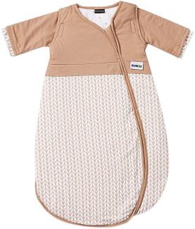 Gesslein Bubou Design 104: Temperaturregulierender Ganzjahresschlafsack/Schlafsack für Babys/Kinder, Größe 110, Braun mit Zopfmuster