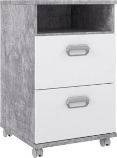 FORTE Emilly Rollcontainer mit 2 Schubladen, Holzwerkstoff, Betonoptik Lichtgrau / Weiß, 42 x 40,2 x 67 cm