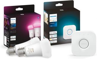 Philips Hue White and Col. Amb. E27 2-er Pack 800lm inkl. Hue Bridge,Weiß,2 pieces