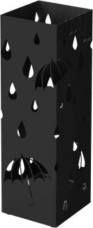 SONGMICS Regenschirmständer aus Metall, quadratischer Schirmständer, Wasserauffangschale herausnehmbar, mit Haken, 15,5 x 15,5 x 49 cm, Schwarz LUCDE49B