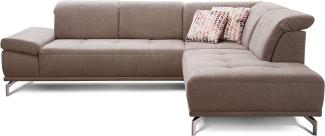 Cavadore Ecksofa Carly mit Federkern, L-Form Sofa mit Kopfteilfunktion und Sitztiefenfunktion im Design, 273 x 81 x 234, Webstoff hellbraun