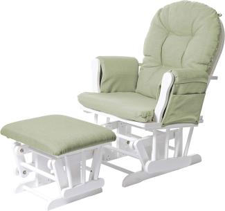 Relaxsessel HWC-C76, Schaukelstuhl Sessel Schwingstuhl mit Hocker ~ Stoff/Textil, hellgrün, Gestell weiß