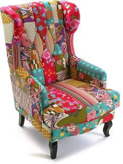 Versa Pink Patchwork Sessel für Wohnzimmer, Schlafzimmer oder Esszimmer, bequemer und anderer Sessel, mit Armlehnen, Maßnahmen (H x L x B) 103 x 79 x 62 cm, Baumwolle und Holz, Farbe: Rosa