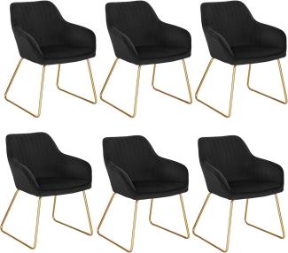 WOLTU 6 x Esszimmerstühle 6er Set Esszimmerstuhl Küchenstuhl Polsterstuhl Design Stuhl mit Armlehne, mit Sitzfläche aus Samt, Gestell aus Metall, Gold Beine, Schwarz, BH246sz-6