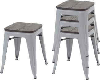 4er-Set Hocker HWC-A73 inkl. Holz-Sitzfläche, Metallhocker Sitzhocker, Metall Industriedesign stapelbar ~ grau