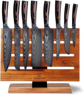 Messerset asiatisch mit magnetischer Holzleiste - Shiburu Küchenmesser - 8-teiliges Messerset mit handgeschmiedeten Edelstahlklingen und Pakkaholz Griff - Rostfrei & scharf