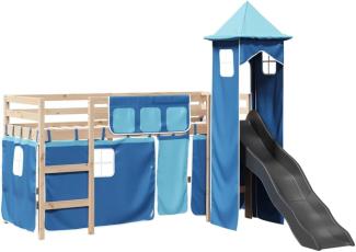 Kinderhochbett mit Turm Blau 80x200 cm Massivholz Kiefer 3309120