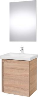 Planetmöbel Waschtischunterschrank in Sonoma Eiche 50cm mit Waschbecken & Spiegel, Badmöbel Set für Badezimmer Gäste WC