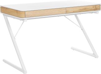 Schreibtisch weiß / heller Holzfarbton 120 x 60 cm 2 Schubladen FONTANA