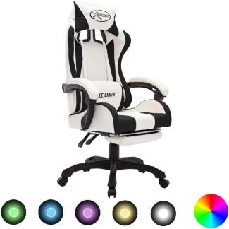 vidaXL Gaming Stuhl mit RGB LED-Leuchten Fußstütze Höhenverstellbar Chefsessel Bürostuhl Drehstuhl Schreibtischstuhl Sportsitz Racing Schwarz Weiß Kunstleder