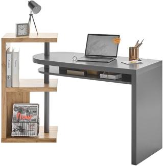 Schreibtisch "Moura I" aus Holzwerkstoff in Eiche Nachbildung/grau matt, Abmessungen (BxHxT) 145x94x50 cm