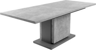 Homexperts 'BÄRBEL' Säulentisch mit Auszug 160cm, Esszimmertisch, grau, auf 210 cm ausziehbar, Melamin Light Atelier anthrazit, Beton-Optik, 160-215 x 75 x 80 cm