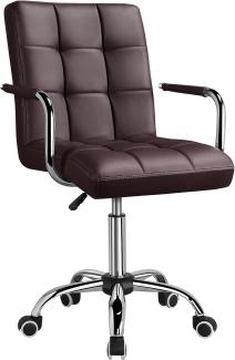 Yaheetech Bürostuhl, ergonomischer Schreibtischstuhl, Drehstuhl aus Kunstleder, höhenverstellbar Chefsessel mit Laufrollen, Bürosessel mit Armlehnen Braun