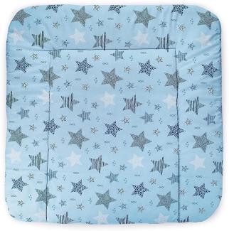 Balbina® Wickelunterlage aus Baumwolle weiche Wickeltischauflage für Wickelkommoden waschbar 75x85 I Magic Sterne Blau