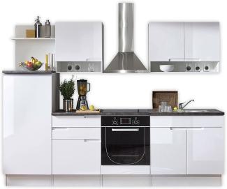 Stella Trading Spice Moderne Küchenzeile ohne Elektrogeräte in Weiß Hochglanz - Geräumige Einbauküche mit viel Platz und Stauraum - 270 x 204 x 60 cm (B/H/T)