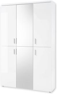 Stella Trading LINCOLN Schuhschrank hoch mit Spiegeltüren, Weiß Hochglanz - Vielseitiger Mehrzweckschrank mit 22 verstellbaren Einlegeböden - 120 x 190 x 35 cm (B/H/T)