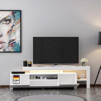 TV Lowboard Weiß mit LED Beleuchtung Hochglanz 9048