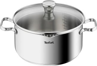 Tefal A70546 Duetto Kochtopf | 24 cm | induktionsgeeignet | einfache Reinigung in der Spülmaschine | Messskala | Glasdeckel zum Abgießen | Edelstahl